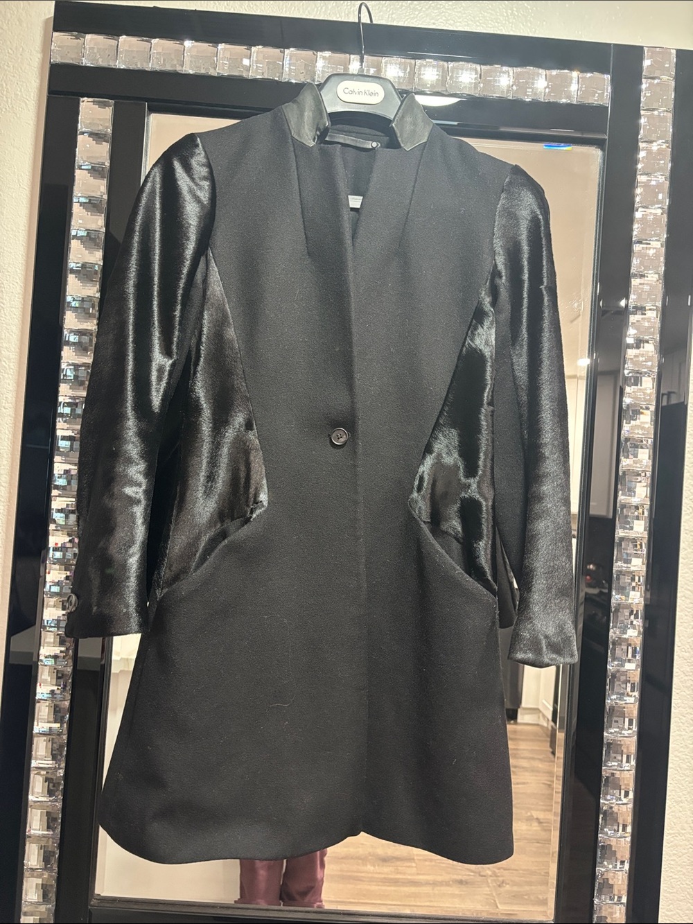 AllSaints Black Mixed-Media Single-Button Blazer Coat
